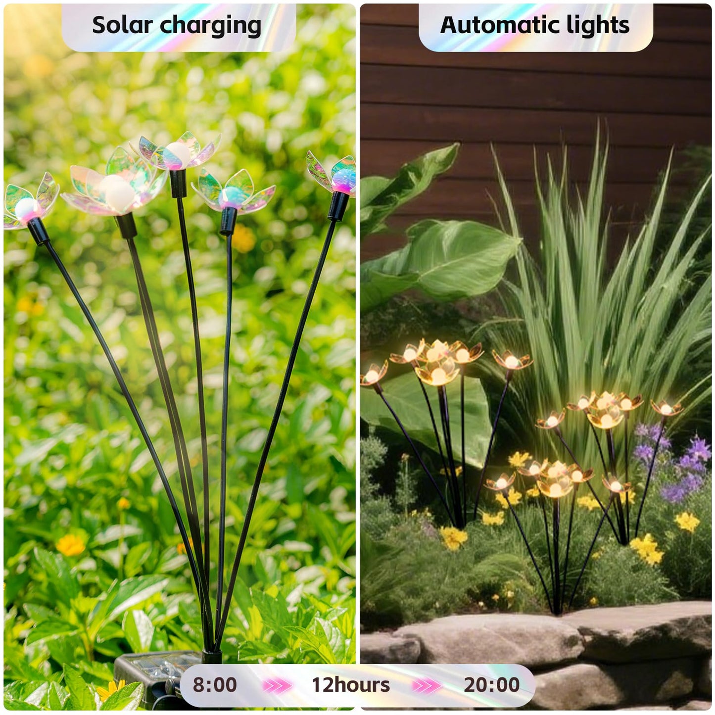 SRNPMIU Solar Lights Outdoor, Solar Firefly Swaying Light with Flower, Garden Decor Lights, IP65 Waterproof, 2 Lighting Modes, Yard Patio Pathway Decoration, Gifts for Women, Grandma (4Pack 24LED)