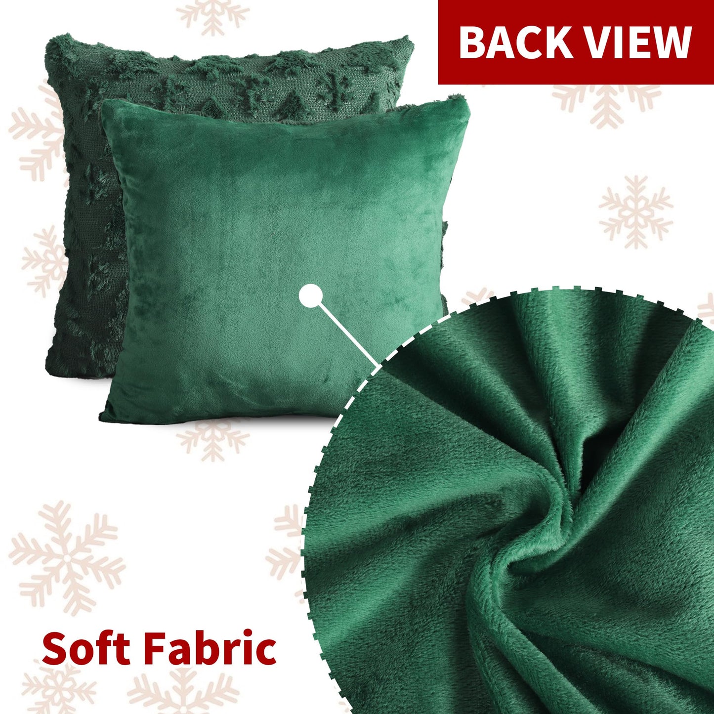 4TH Emotion Christmas Snowflake Tree Decorative Pillow Covers 18x18 Set of 2, Green Soft Plush Faux Fur Farmhouse Throw Cushion Cases for Xmas Winter Holiday Home Decorations
