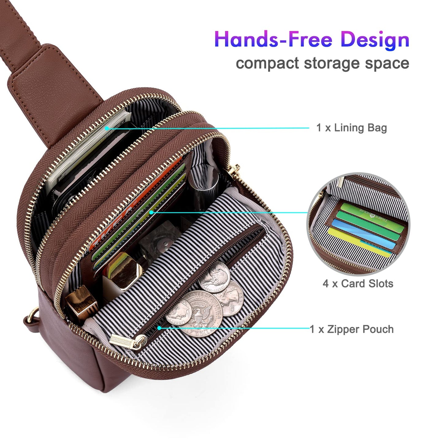 nuoku RFID Blocking Sling Bag for Women, Vegan Leather Anti Theft Crossbody Purse, Lightweight Small Chest Bag for Everyday Travel