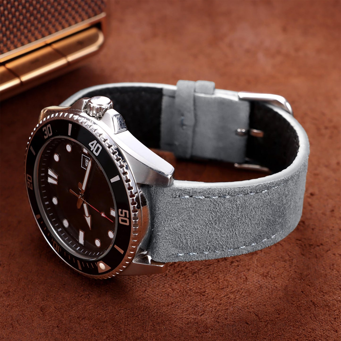 JUNGHELE Suede Leather watch bands for men and women, Quick Release leather watch strap with Silver Buckle watch leather strap, Grey 22mm watch band WBG0206