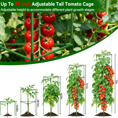 Halatool 72 Inch Tall Tomato Cages Heavy Duty, 4 Pack Metal Adjustable Plant Support Stakes for Pots, Large Trellis for Garden Climbing Vegetables Cucumbers Flowers Fruits