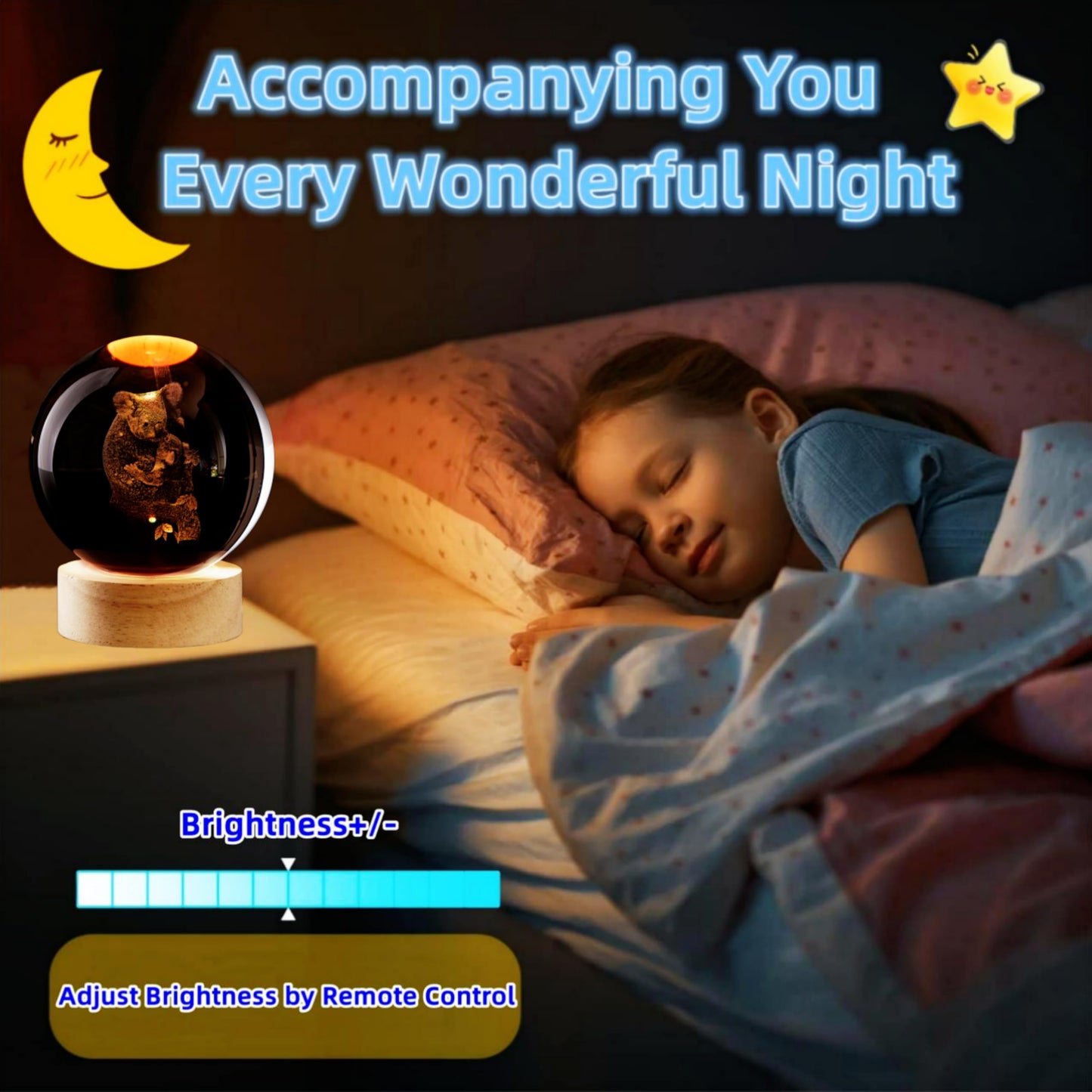 Conalisk 3D Koala Crystal Ball Lamp,Lifelike Bear Crystal Night Light,16 Colors Changing Light,Dimmable Remote Control,Desk Koala Lamp (M)