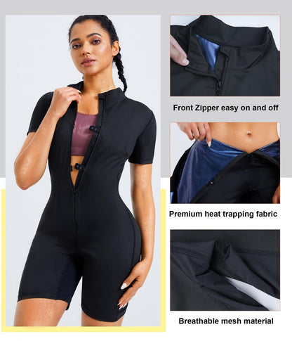 Junlan Sauna Suit for Women Full Body Jumpsuit Waist Trainers for Women Belly Fat Workout Sweat Suit(Silver,Medium)