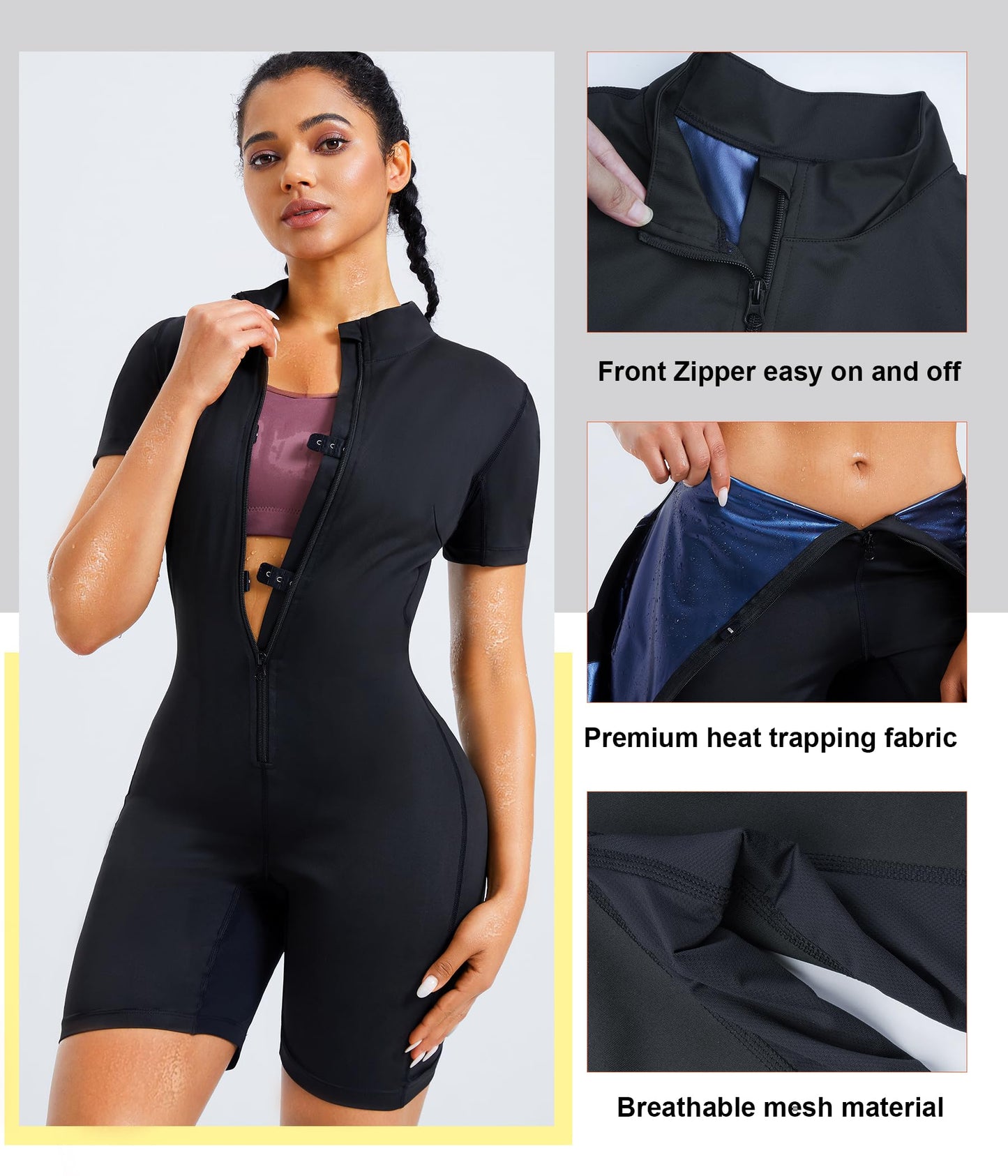 Junlan Sauna Suit Women Sweat Waist Trainers Jumpsuit Workout Sweat Suit