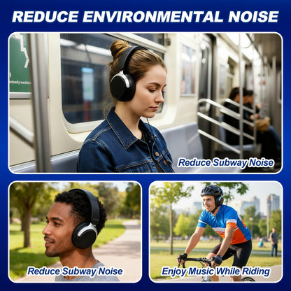 Anjetsun Wireless Headphones Over Ear with ANC, 80H Playtime, Fast Charge, Active Noise Cancelling & Transparency Mode, Comfortable Wireless Headphones for Work & Travel, Foldable Design Black