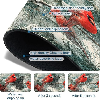 Winter Sink Faucet Absorbing Mat Cardinal Christmas Super Absorbent Fast Drying