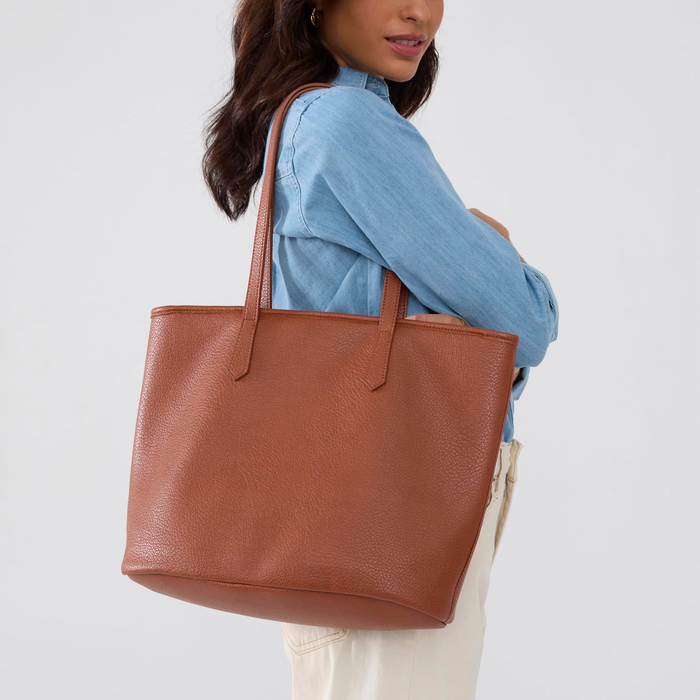 Zipper Tote Bag for Women Soft Vegan Leather Handbag for Work, Travel & Everyday Use (Brown)