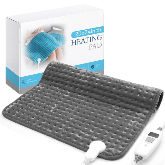 Electric Heating Pad for Back Pain Relief & Cramps - 6 Heat Settings,Auto Shut Off,Moist Heat Options,Portable Heated Pads for Neck/Shoulder Machine Washable Gift for Men Women,Grey,12"x24"