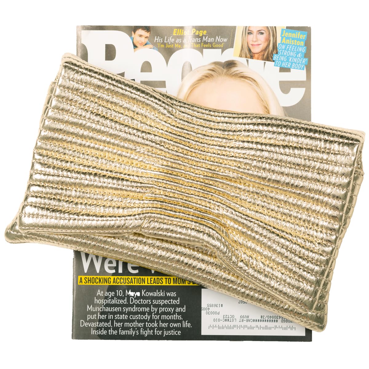JNB Faux Leather Envelope Clutch Purse, Women’s Crossbody Bag with Detachable Chain, Zipper Pocket, Gold Hardware, 11 x 7 Inches, Gold