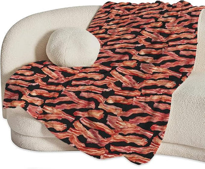 Funny Bacon Blanket, Food Throw Blankets, Meat Fuzzy Plush Blanket Ultra Soft for Bacon Lover Gift Kids Teens Women Men Girls Boys Stuff Decor for Home Bedding Sofas Couch Camping 50"X40"