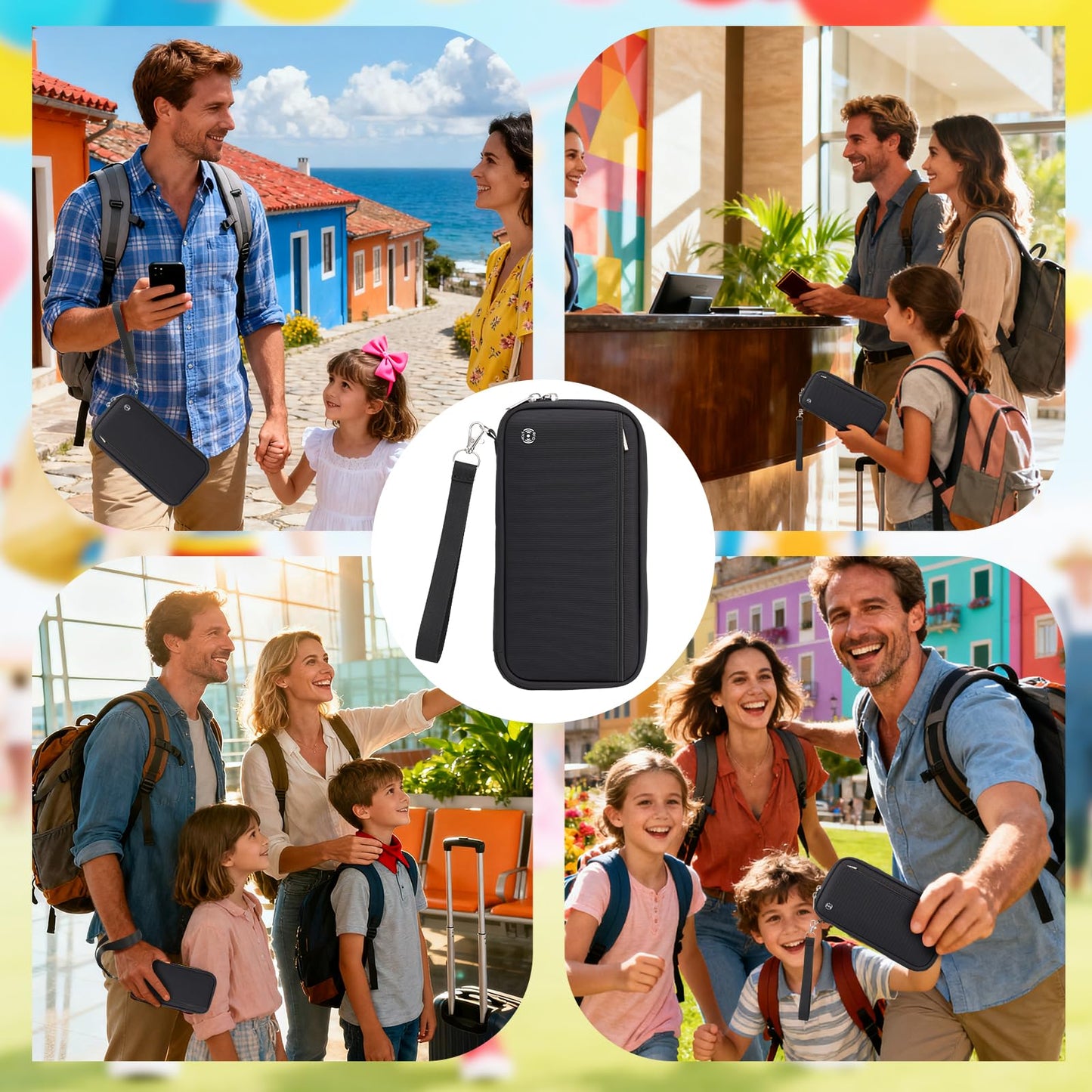 WALNEW Passport Holder Travel Family for 10, RFID-Blocking Wallet and Document Organizer Passports with Zipper, for Cards, Boarding Passes, Money, Tickets, Travel Essentials, Black