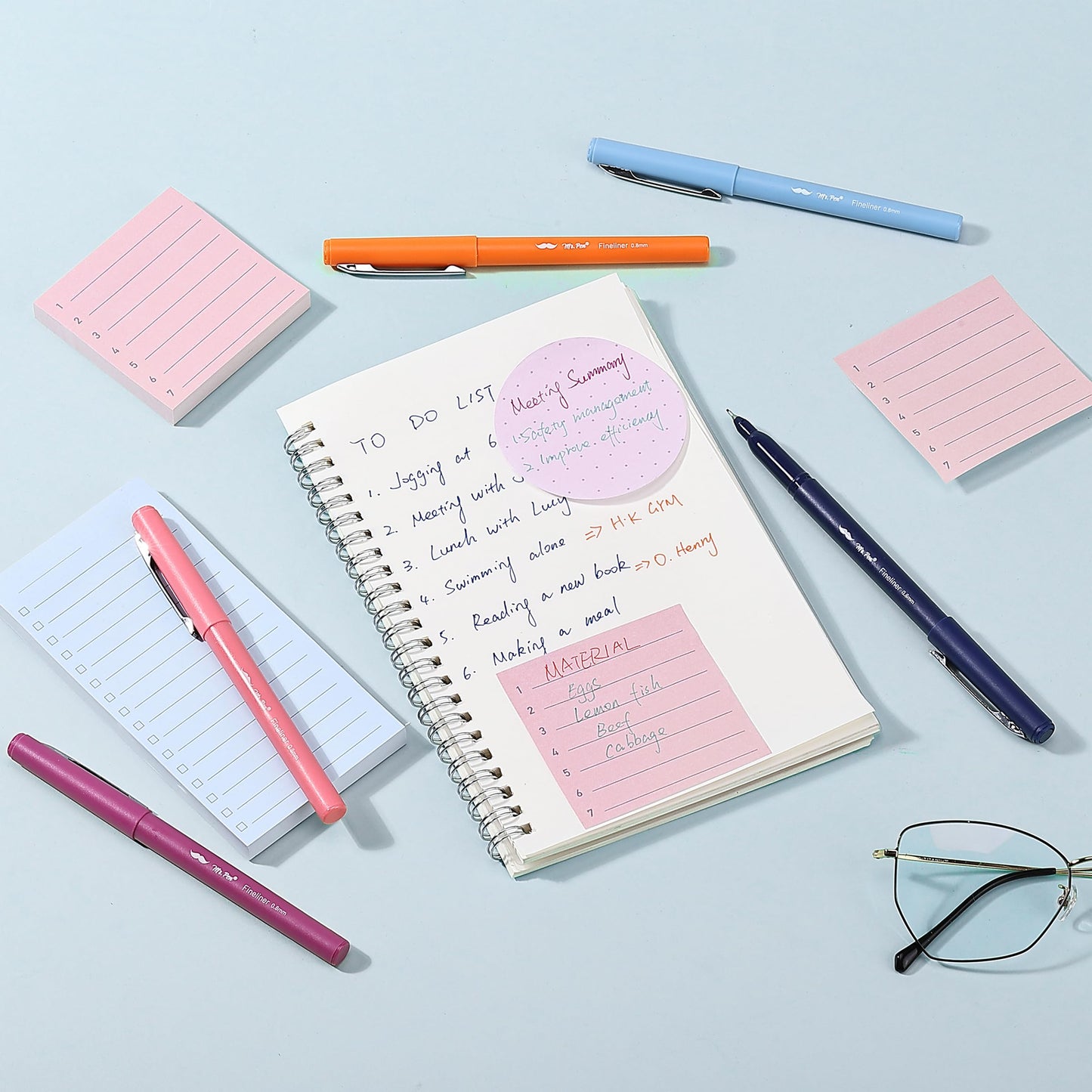 Mr. Pen- Sticky Notes Set Gift Box, Felt Tip Pens, Dotted Round, Lined & to Do List Self-Stick Sticky Pads for Bible Study, Office, School, Planning, Journaling & Organization