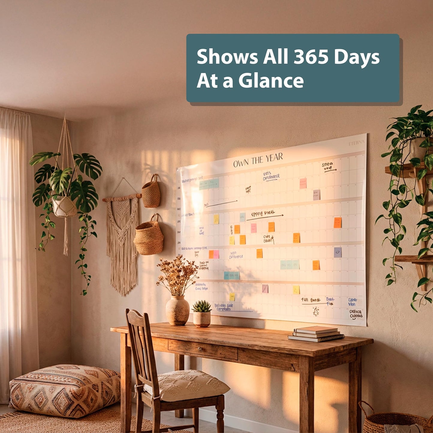 Own the Year GIANT UNDATED Wall Calendar | 4ft x 3ft Full-Year Dry Erase Planner Start Anytime, Jumbo Whiteboard Wall Calendar with Markers, Includes Stickers & Mounting Kit, Large Quarterly Layout for Home or Office