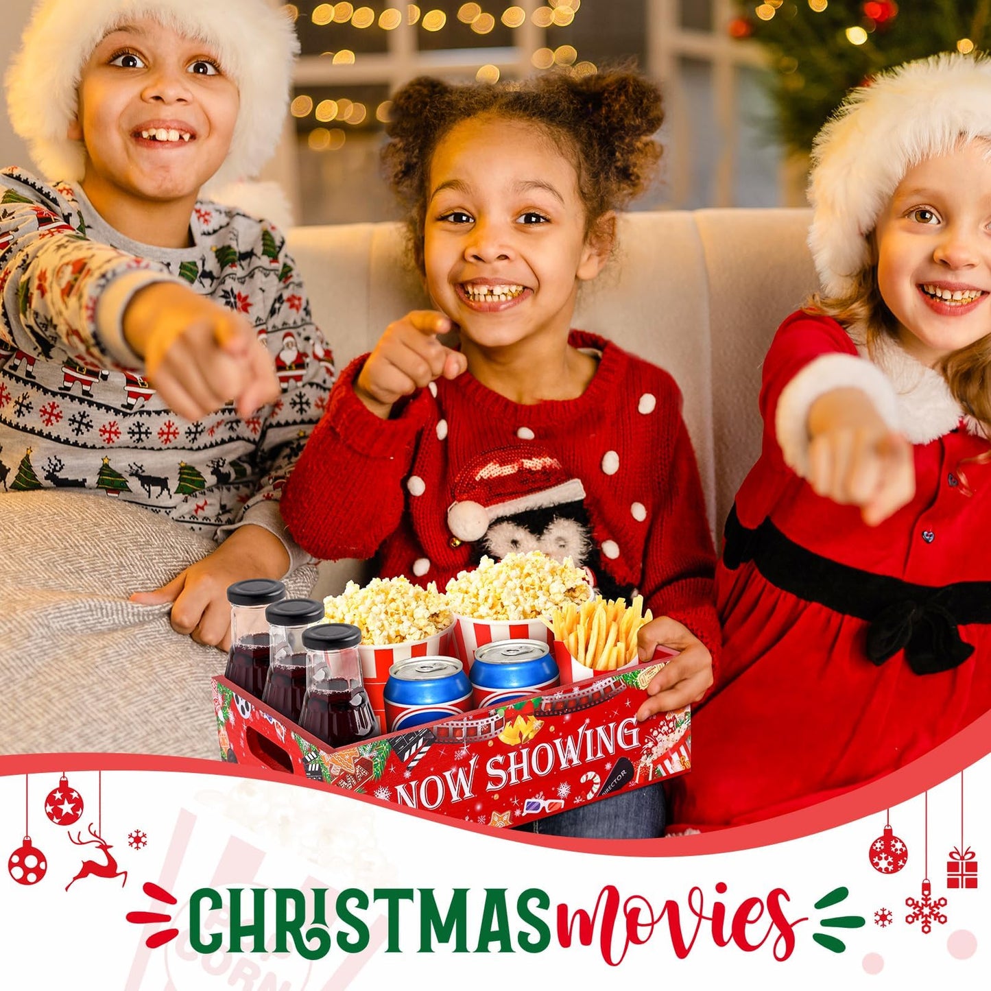 Christmas Movie Night Snack Tray Wooden Movie Snack Tray Movie Night Party Supplies for Countertop Storage Trays Popcorn Nacho Theater Snack for Christmas Home Kitchen Chips Candy Food Supplies