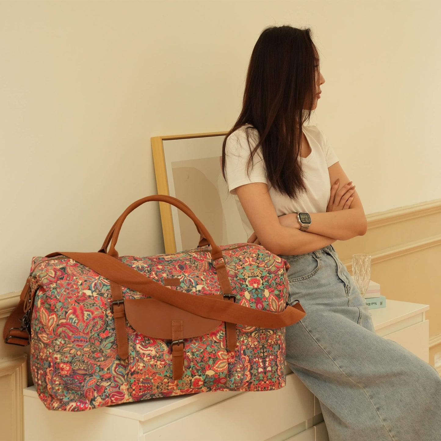 Oversized Pretty Women's Travel Duffel Bag 52L Weekend bag Weekender Overnight Carry on Luggage HB-15 (HS)