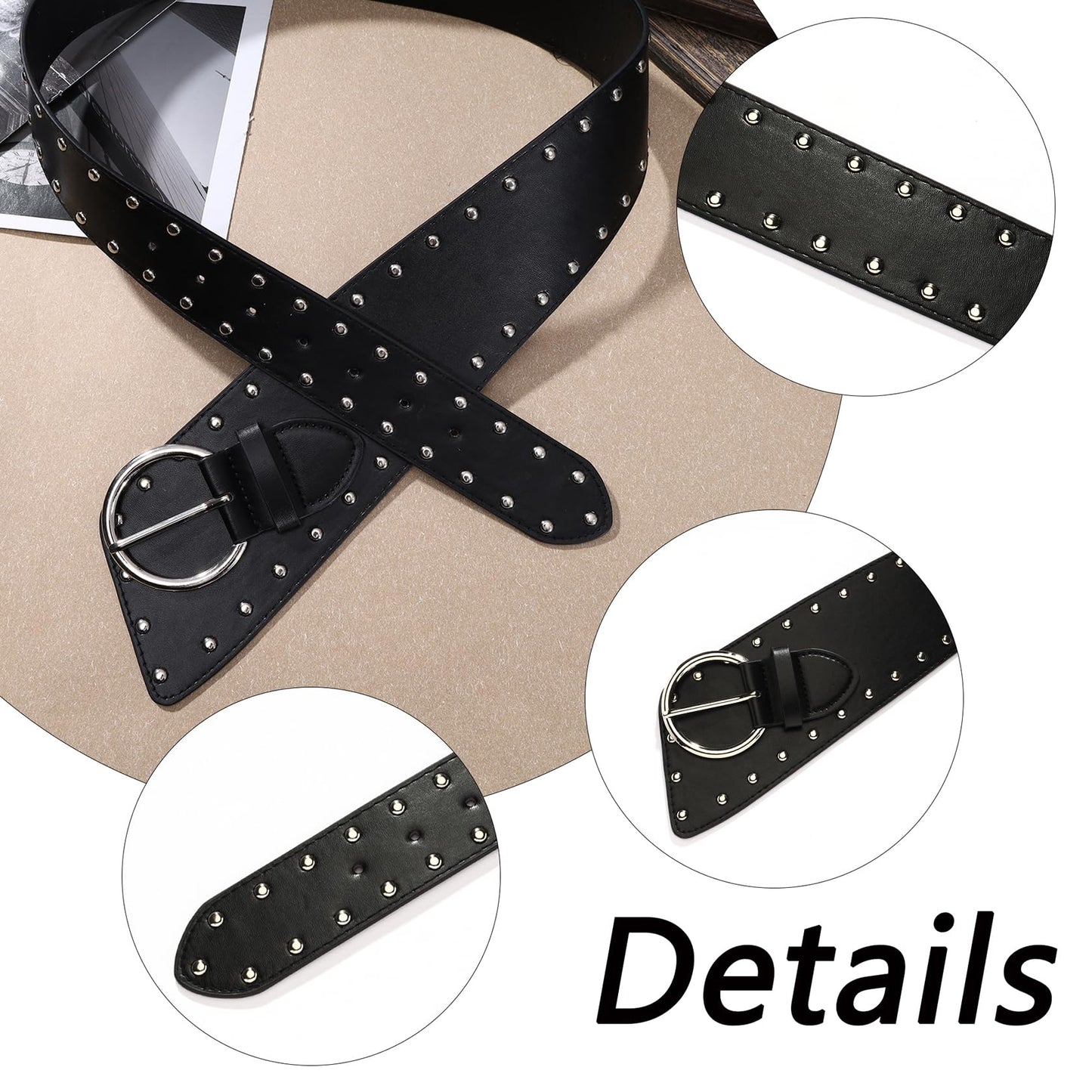MILAKOO Punk Wide Hip Belts for Women Fashion Western PU Waistband Corset Belt Goth Rivets Belts