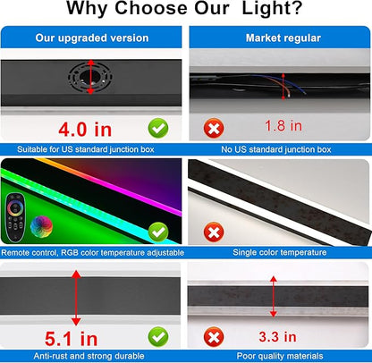 MELUCEE 2 Packs 24in Long Outdoor RGB LED Wall Lights, 5.1in Wide Exterior Wall Light Fixtures Black Dimmable Long Strip Wall Sconce with Remote Control for House Garage Patio Porch, IP65 Waterproof