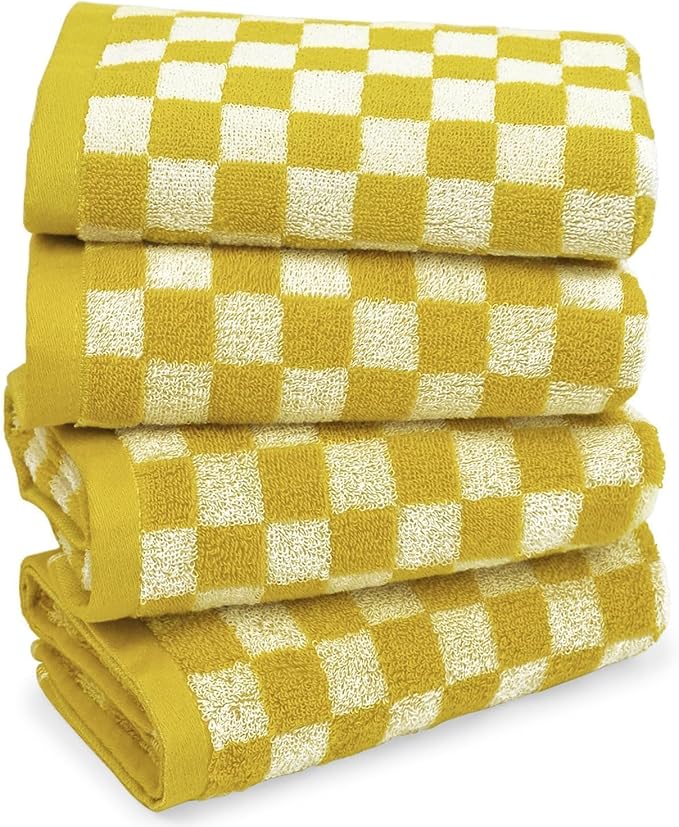 Jacquotha 4 Pcs Hand Towels for Bathroom Checkered, Cotton Soft Absorbent Cute