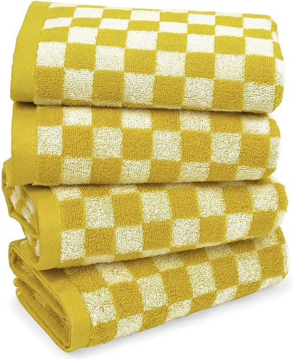 Jacquotha 4 Pcs Hand Towels for Bathroom Checkered, Cotton Soft Absorbent Cute