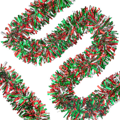 50.8 FT Christmas Tinsel Garland, Red Green Silver Metallic Twist Foil Tinsel Garland Glitter Xmas Hanging Decoration for Christmas Tree Wedding Birthday Home Party Decoration (Red Green Silver)