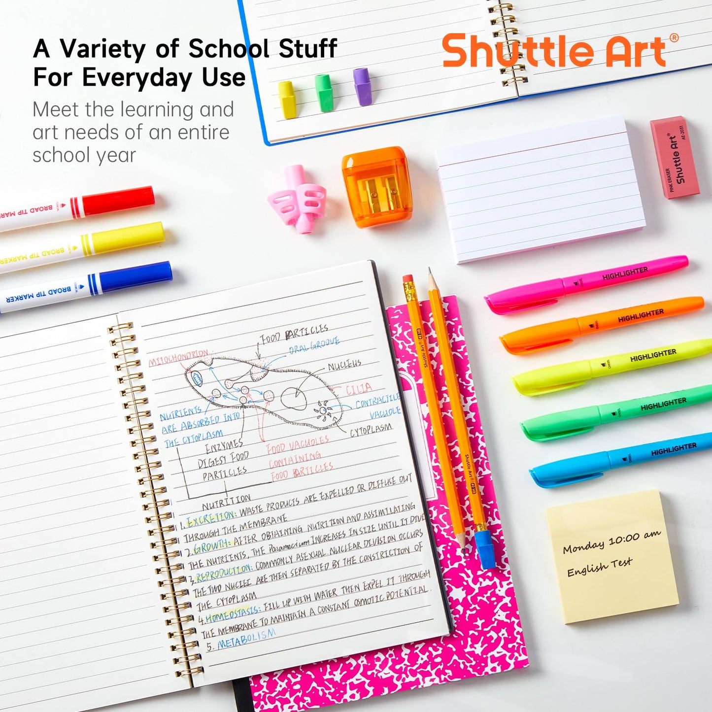 Shuttle Art 102 PCS Back to School Supplies Kit, School Supply Box for Grades K-5, School Supplies for Kids and Students, Including Pencils, Pens, Markers, Erasers, Notebooks, Folders and More