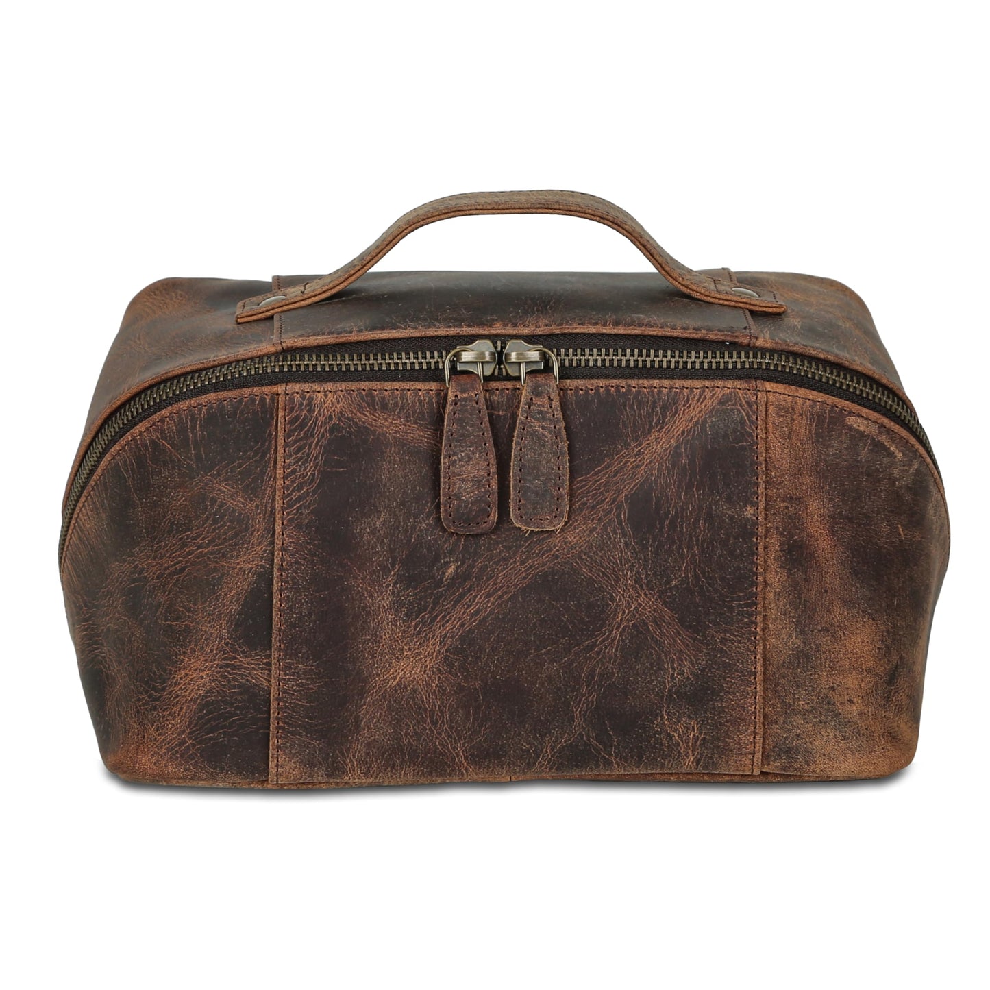 KomalC Luxury Leather Men’s Toiletry Travel Bag – Handmade Shaving Kit with Waterproof Interior, Spacious Storage & Carry Handle – leather travel Kit Bag for Men & Women (Dark Brown)