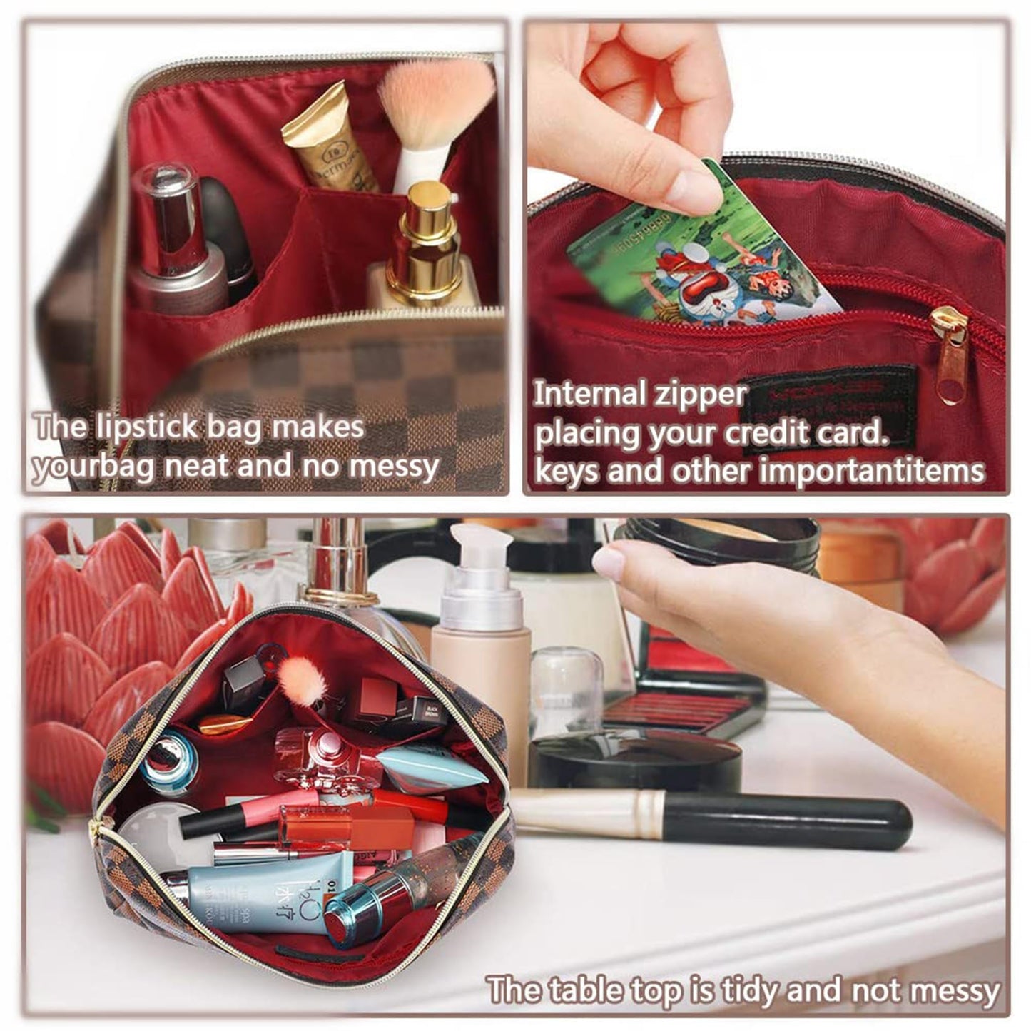 BAGCRAZY Large Makeup Bag, Travel Cosmetic Bag Set 2 Pack, Waterproof PU Leather Toiletry Bag for Women, Portable Makeup Organizer for Travel and Daily Use