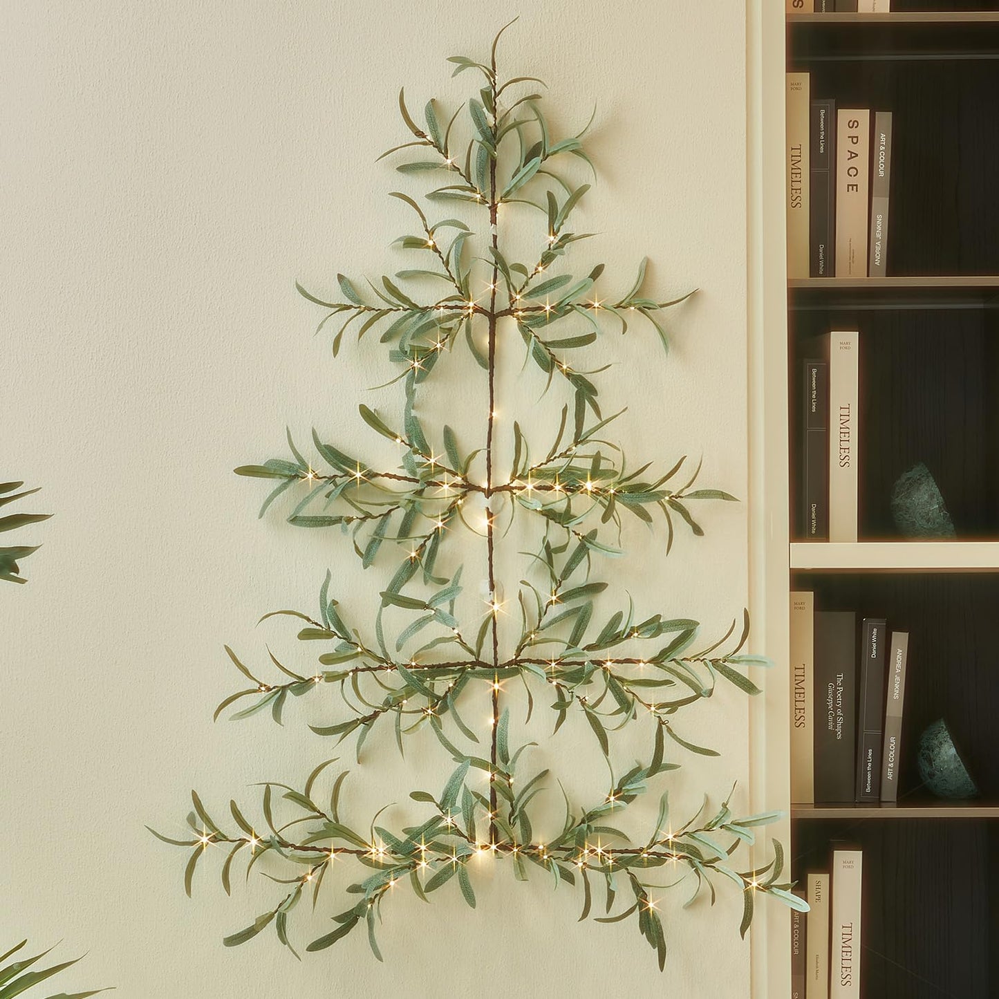 Fudios Olive Wall Christmas Tree with Lights 140 LED 3.5FT Prelit Hanging Greenery Branch Garland with Timer for Home Window Christmas Holiday Decoration