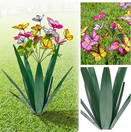 TOMBABY Garden Outdoor Butterfly Enlarge Thickened Wind Resistant Metal Agave Garden Art Metal Plant Country Sculpture Statue Decorations Ornaments Artificial Waterproof Butterflies(Green 2pcs)