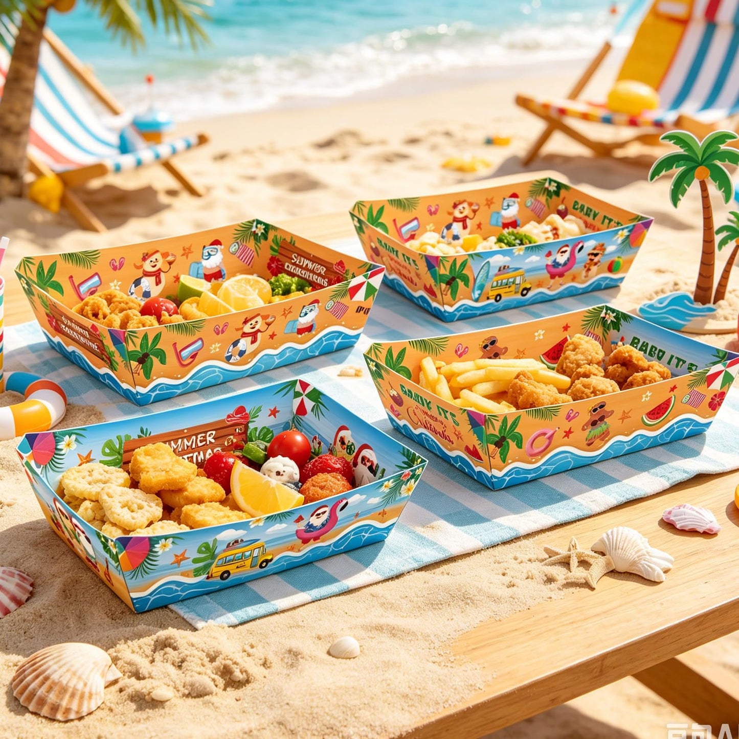 NOVBAUB 24PCS July Christmas Snack Bowl - Paper Summer Christmas Party Decorations Supplies for Barn Bash Summer Santa in July Beach Themed Serving Tray Tableware Carnival Decor