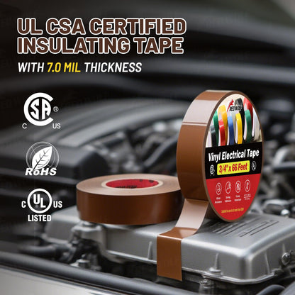 RED WOLF 5 Pack Brown Electrical Tape 3/4 Inch x 66 Ft Industrial Grade UL/CSA Listed 7 Mil Thick Flame Retardant High Temp Waterproof Electrical PVC Tape Electric Super Vinyl Rated 600V