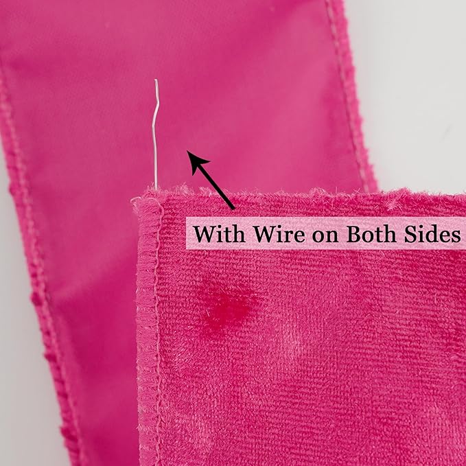 MEEDEE Fuchsia Velvet Ribbon 2.5 inch Thick Velvet Wired Edge 10 Yards Two Tone Ribbon for Christmas Tree, Gift Wrapping, Garland, Wreaths, Bows Making, Crafts Supply