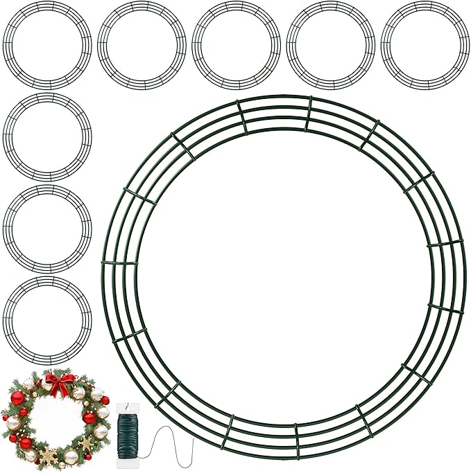 Fovths 24 Pieces Metal Christmas Wire Wreath Frame 30 Inch Green Wreath Ring with Floral Wire Form Front Door Garland Frame for Christmas Wedding Home DIY Crafts Supplies