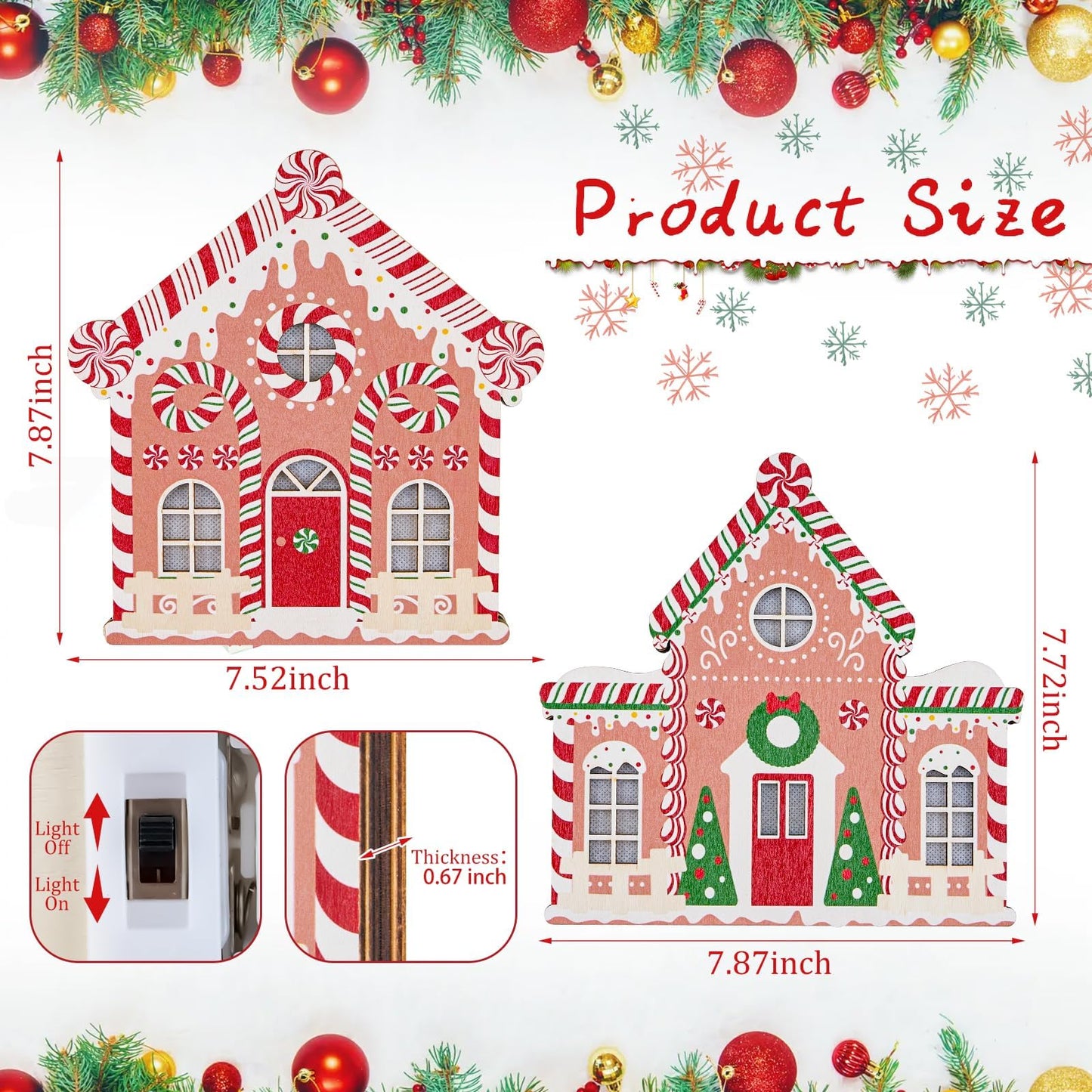 APUDWN 2 Pcs Lighted Gingerbread House Christmas Decorations, Lighted Wooden Village Set Centerpieces Battery Operated LED Gingerbread Decor for Home, Kitchen, Mantel, or Shelf Display, Gifts for Xmas