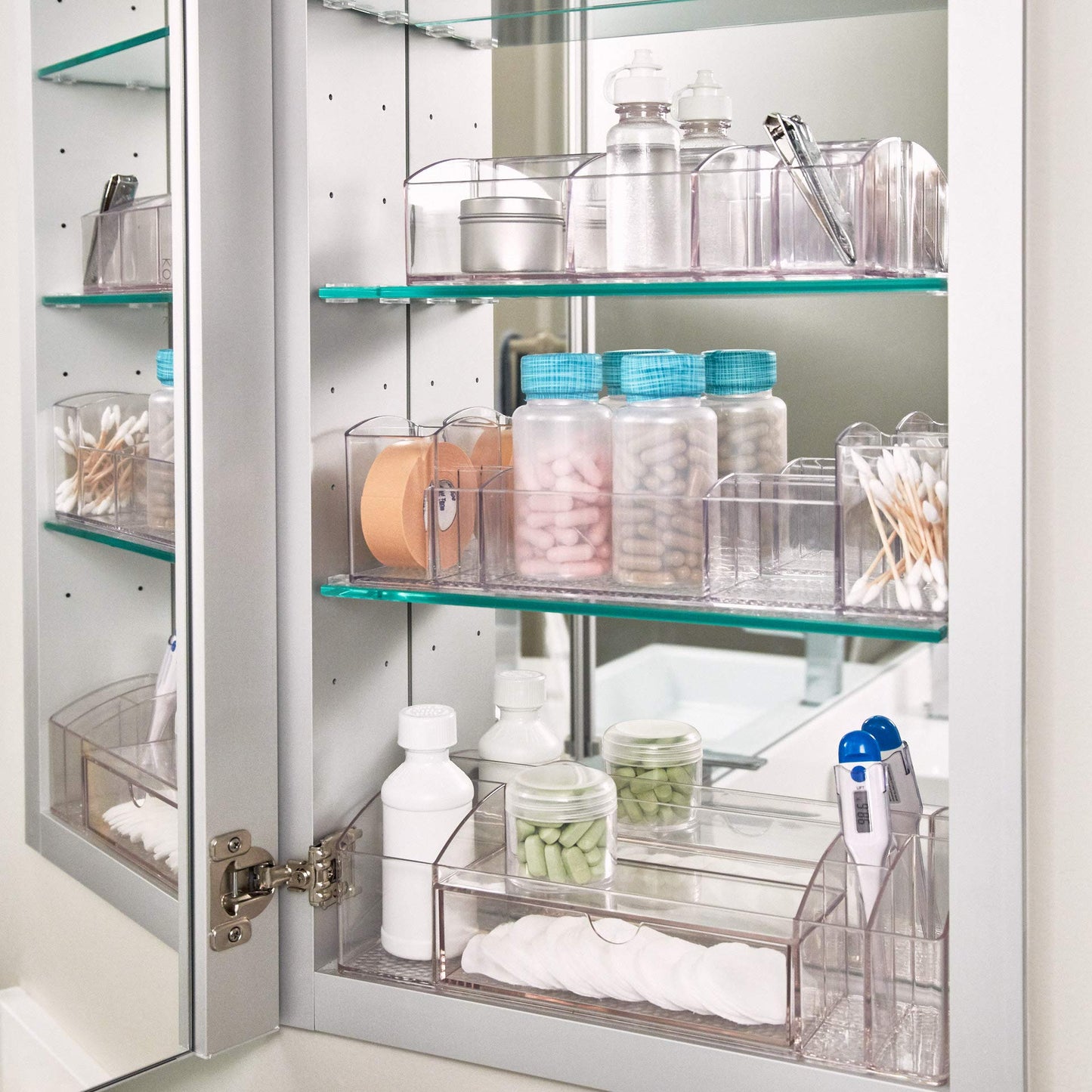 iDesign 43030 Med+ 12" Plastic Divided Vanity Medication and Bathroom Accessory, 12" x 3" x 3.5", Multi-Level Organizer