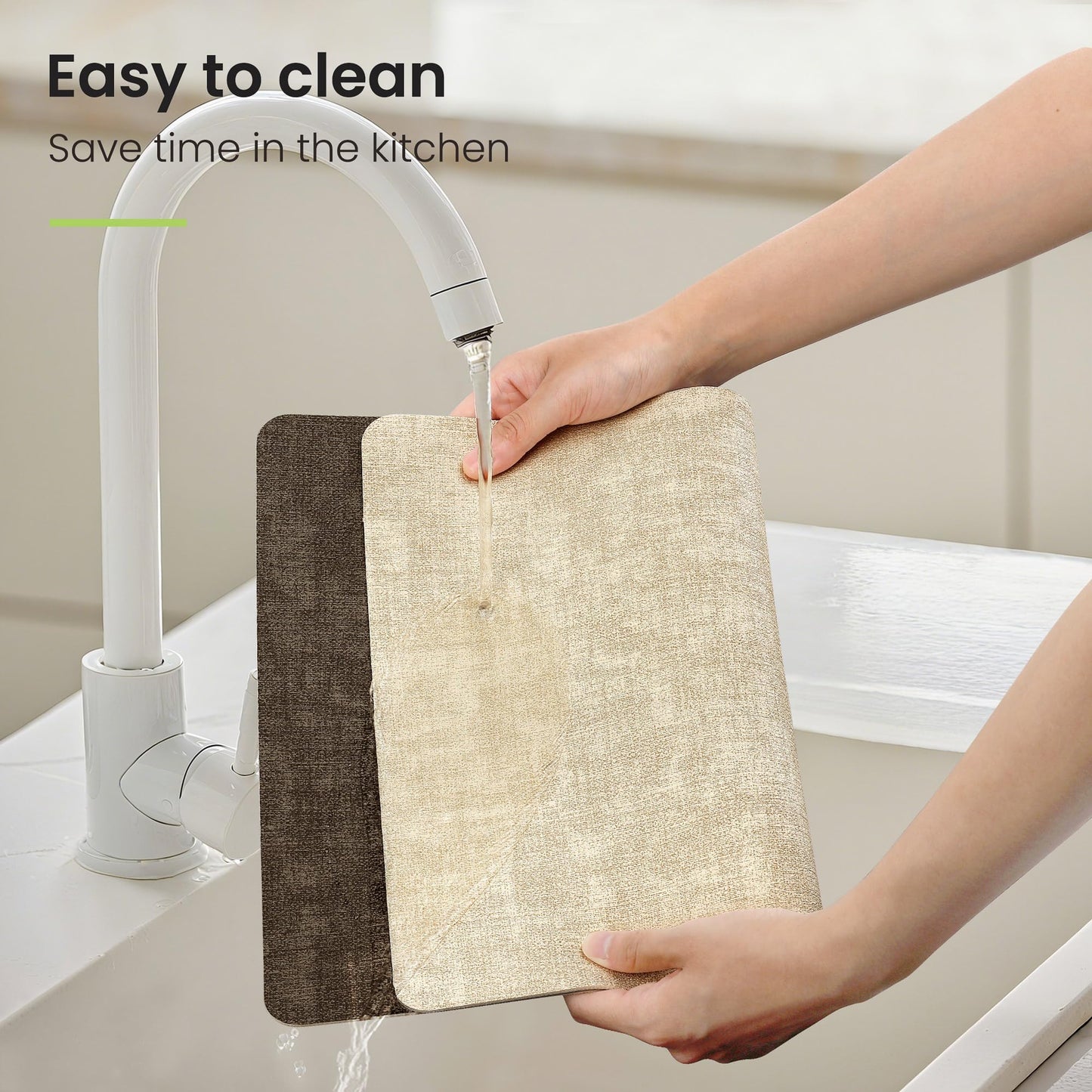 Fyvva Placemats Set of 6, Faux Leather Heat Resistant Wipeable Placemats, Dual Sided Waterproof Washable Table Mats with Coaster, Suitable for Kitchen, Dining, Table Decor (6, Beige Dark Coffee)