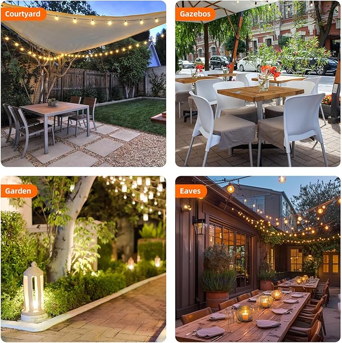 Kawaya Outdoor String Lights 100 FT LED Patio Light with 50+2 Shatterproof Edison Globe Bulbs - IP65 Waterproof Dimmable Hanging Lights - 2700K Warm White Lighting for Outside Porch Deck Bistro Cafe