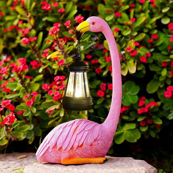 Nacome Solar Flamingo Outdoor Statues for Garden: Outside Decor with Lantern Clearance for Yard Art Lawn Ornaments Porch Patio Balcony Home House - Birthday Gifts for Grandma Mom Women