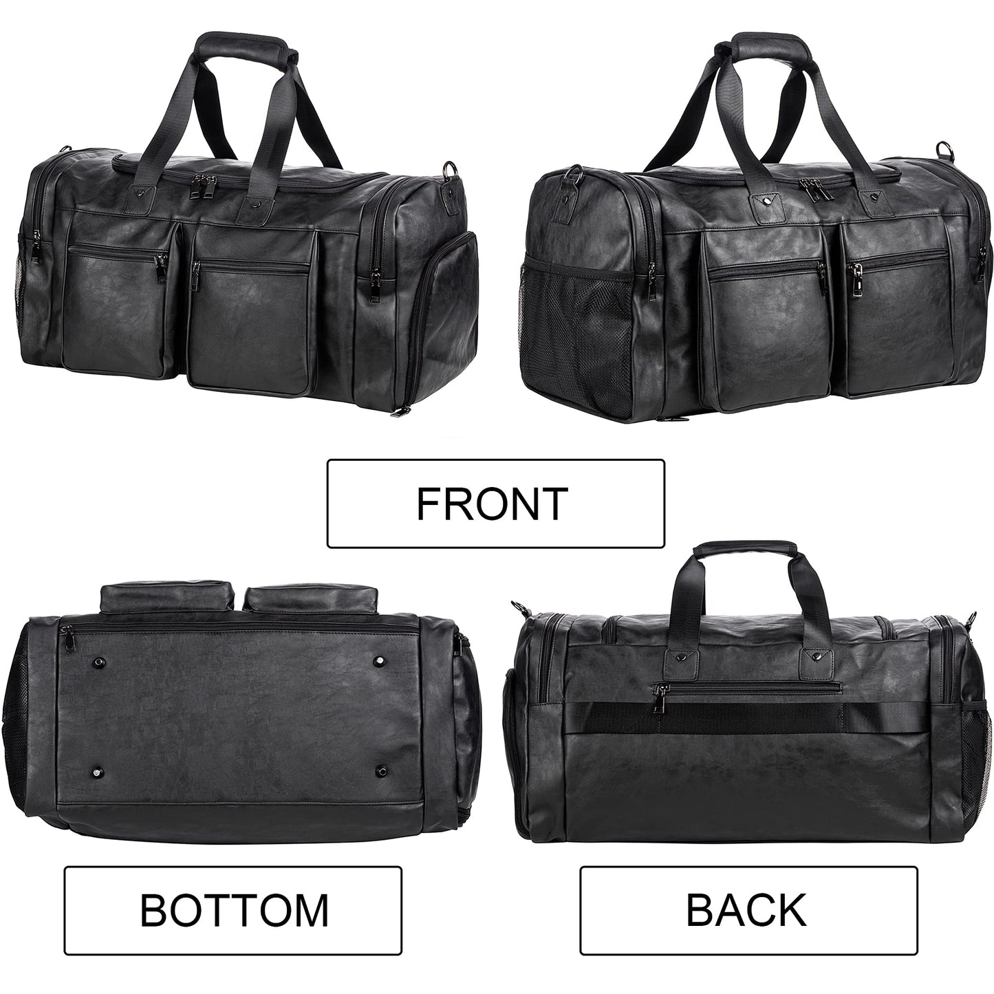 Travel Bag with Shoe Pouch,Weekender Overnight Bag Leather Large Carry On Bag