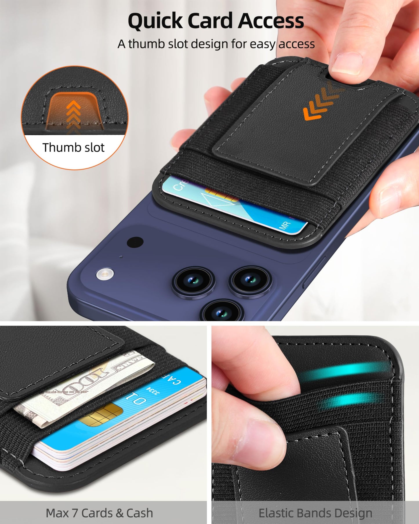 ExtreLife Upgraded for Magsafe Wallet, Strongest Magnetic Wallet for iPhone 17/16/15/14/13/12 Series, 7 Cards Holder, Magnetic Phone Wallets, Slim, 2 Card Slots, RFID Blocking, Vegan Leather, Black