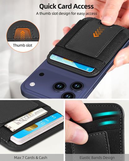 ExtreLife Upgraded for Magsafe Wallet, Strongest Magnetic Wallet for iPhone 17/16/15/14/13/12 Series, 7 Cards Holder, Magnetic Phone Wallets, Slim, 2 Card Slots, RFID Blocking, Vegan Leather, Black