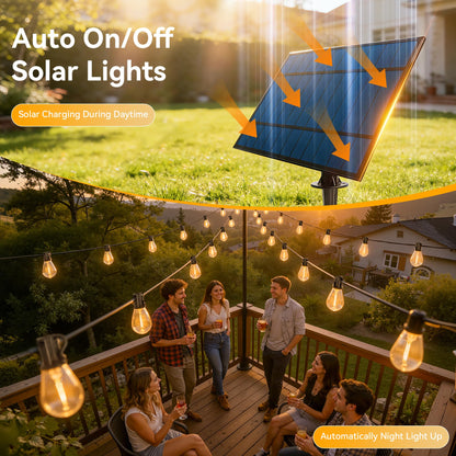 Ollny S11 50FT Solar String Lights Outdoor with Remote, Waterproof Dimmable Patio Lights with Timer & 3 Lighting Modes, 16 Shatterproof Edison Bulbs, String Lights for Outside Backyard Party Décor