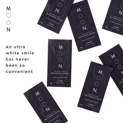MOON Dissolving Teeth Whitening Strips - Vegan, Easy-to-Use, No Rinse White Strips - Hydrogen Peroxide and Essential Oils Infused Gentle Teeth Whitening Kit - Travel Essentials for Oral Care (56 Ct)