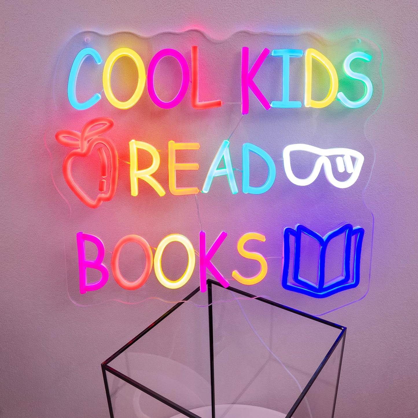 Cool Kids Read Books Neon Sign for Wall Decor, Reading Letter LED Neon Lights Library Neon Signs, Kids Room Reading Corner Classroom Christmas Bedroom Decoration 16.06 x 14.17 inch