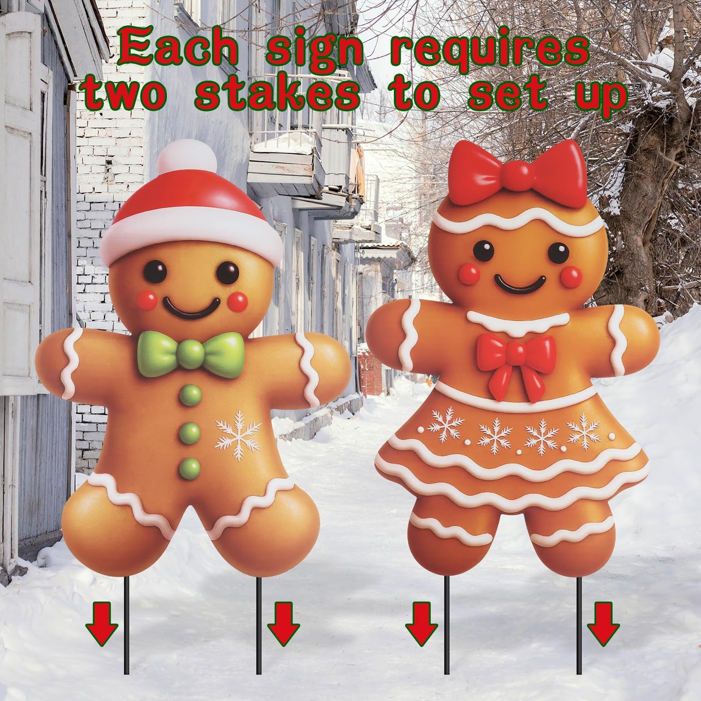 2 Pcs Metal Gingerbread Christmas Decorations Yard Sign Yard Stakes Outdoor Gingerbread Christmas Decorations for Holiday Xmas Winter Ornament Lawn Pathway