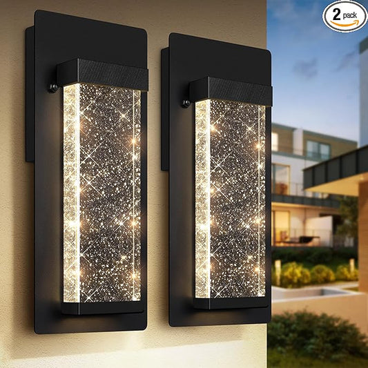 BesLowe Outdoor Wall Light Fixtures with Crystal Bubble Glass, Waterproof Exterior Sconces LED Wall Lanterns, Porch Lights Wall Mounted 10W 3000K Outside Lights for House Front Door Garage Entryway