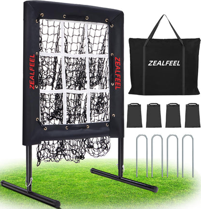 ZEALFEEL Baseball Pitching Net, 9 Hole Pitching Target Net with Strike Zone, 5 Height Adjustable Throwing Trainer, Heavy Duty Baseball Softball Net with Carry Bag for Solo Practice