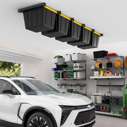 EVERHANGER Ceiling Storage Rack, Heavy Duty Overhead Garage Storage Rack, Adjustable Ceiling Bin Storage System, 4 Sets for 3 Bins, 26 Inch