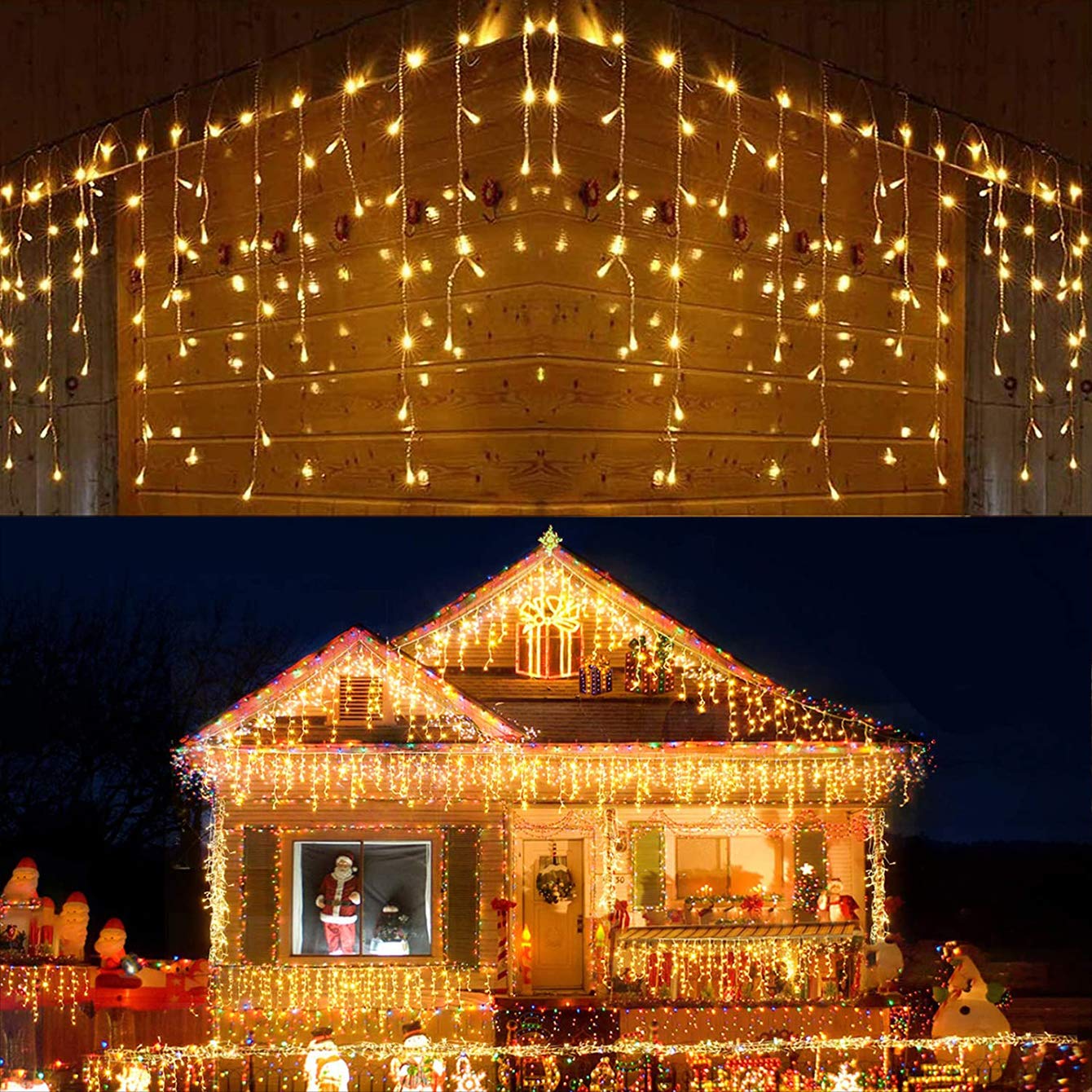 DEPOVOR Christmas LED Icicle Curtain Fairy Lights Outdoor Indoor Hanging String Lights 32.8ft 400 LED 8 Modes Lights for Xmas/Party/Easter/Thanksgiving/Halloween/Wedding Decorations (Warm White)
