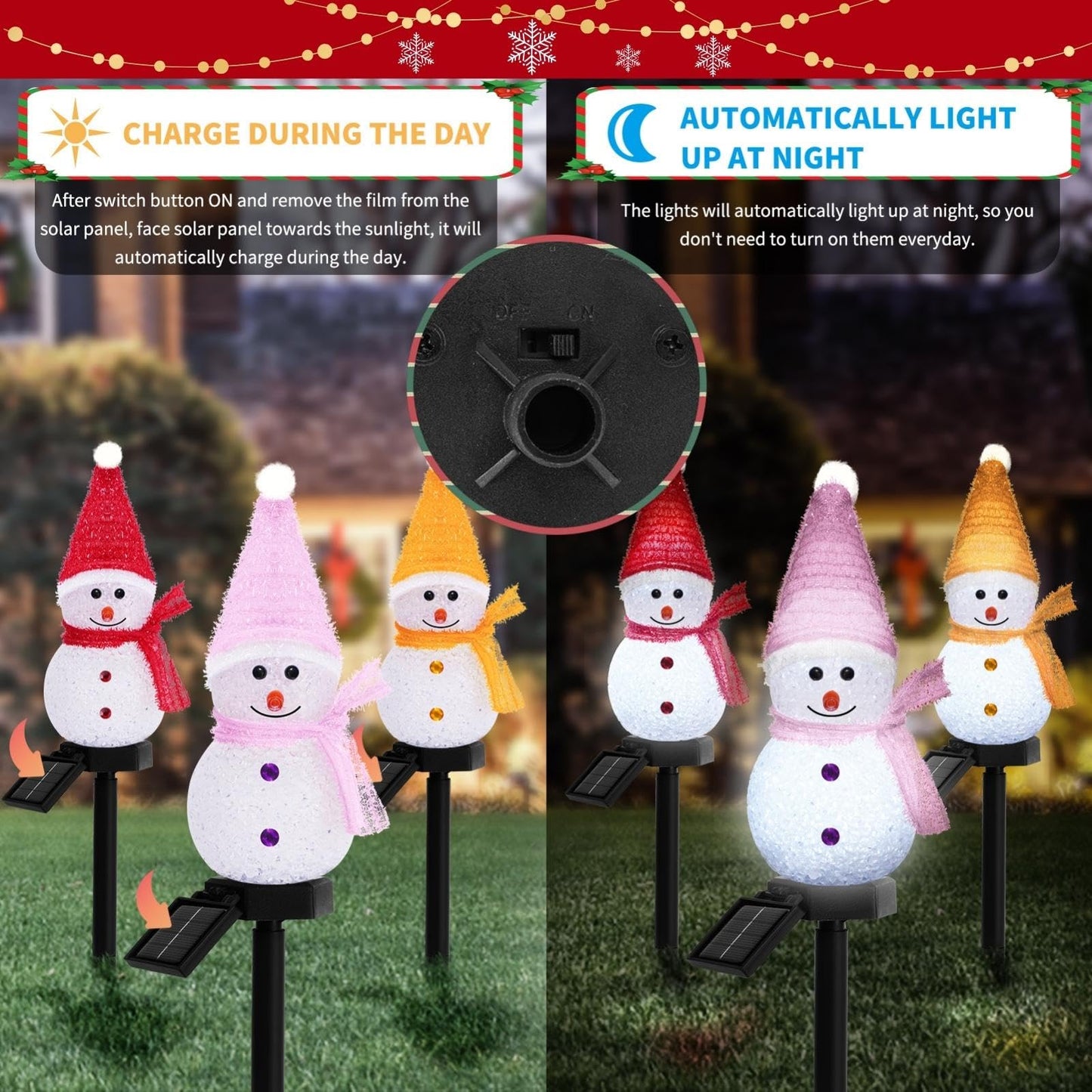 Christmas Pathway Lights Outdoor Snowman Pathway Lights Outdoor Solar Christmas Decorations 3 Pack Solar Pathway Lights Waterproof Snowman Decorations for Garden Yard Decor
